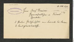 k.k. naturhistorisches Hofmuseum, Intendanzakten 1885-1896 (Hauer), Aktenzahl Z.607/1890, Seite 1